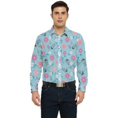 Pink And Blue Floral Wallpaper Men s Long Sleeve  Shirt by Jancukart