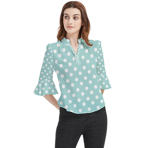 Blue And White Polka Dots Loose Horn Sleeve Chiffon Blouse by GardenOfOphir