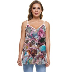 Aqua Blend Casual Spaghetti Strap Chiffon Top by kaleidomarblingart