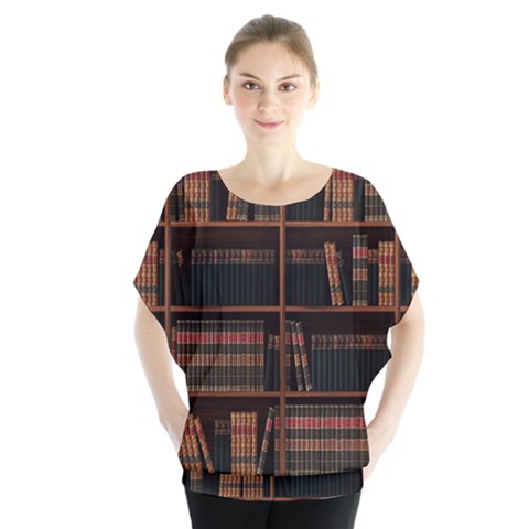 Books Bookshelf Bookcase Library Batwing Chiffon Blouse by Ravend