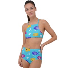 Fish Graphic Seamless Pattern Seamless Pattern High Waist Tankini Set by Ravend