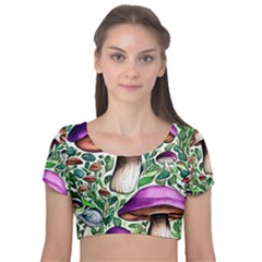 Magician s Conjuration Mushroom Velvet Short Sleeve Crop Top  by GardenOfOphir
