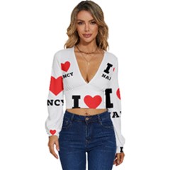 I Love Nancy Long Sleeve Deep-v Velour Top by ilovewhateva