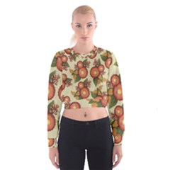 Flowers Leaves Pattern Flora Botany Drawing Art Cropped Sweatshirt by Ravend