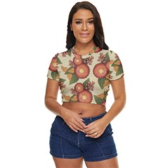 Flowers Leaves Pattern Flora Botany Drawing Art Side Button Cropped Tee by Ravend