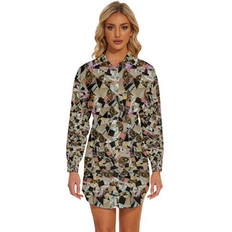 Mystic Geometry Abstract Print Womens Long Sleeve Shirt Dress by dflcprintsclothing