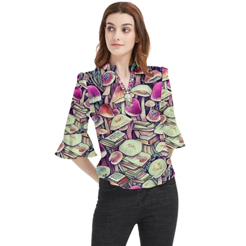 Sorcery Mushroom Loose Horn Sleeve Chiffon Blouse by GardenOfOphir