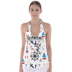 Marine Nautical Seamless Lifebuoy Anchor Pattern Babydoll Tankini Top by Jancukart
