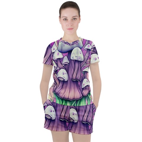 Forestcore Mushroom Women s Tee And Shorts Set by GardenOfOphir