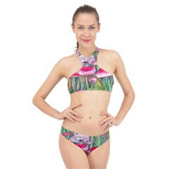 Forest Mushrooms High Neck Bikini Set by GardenOfOphir