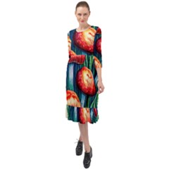 Enchanted Forest Mushroom Ruffle End Midi Chiffon Dress by GardenOfOphir