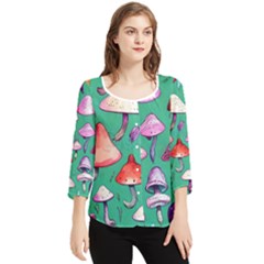 Goblin Mushroom Forest Boho Witchy Chiffon Quarter Sleeve Blouse by GardenOfOphir