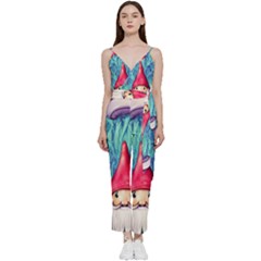Mushroom Magic V-neck Spaghetti Strap Tie Front Jumpsuit by GardenOfOphir