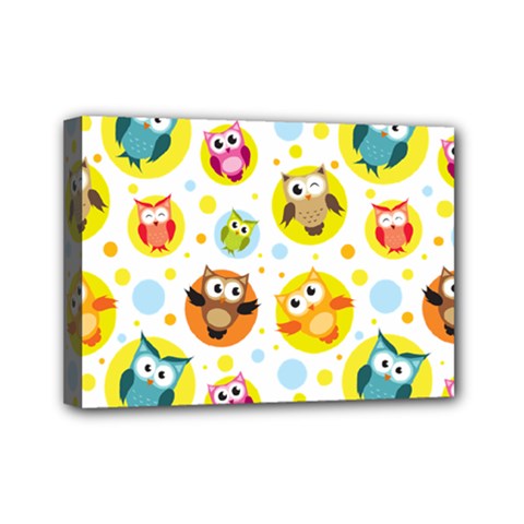 Owl Bird Cartoon Mini Canvas 7  X 5  (stretched) by Jancukart
