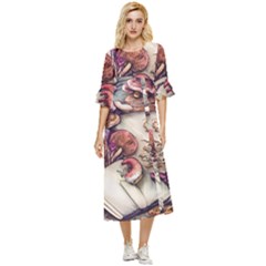 Dainty Mushroom Pendant Double Cuff Midi Dress by GardenOfOphir