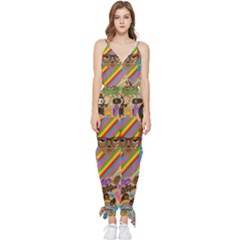 Multicolored Doodle Art Wallpaper Sleeveless Tie Ankle Chiffon Jumpsuit by Jancukart