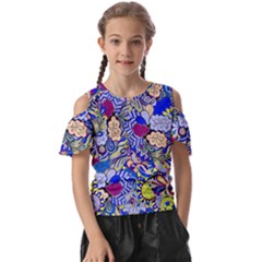 Blue Yellow Background Pattern Vector Texture Paisley Kids  Butterfly Cutout Tee by Jancukart