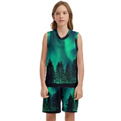 Aurora Northern Lights Phenomenon Atmosphere Sky Kids  Basketball Mesh Set by Jancukart