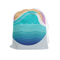 Tsunami Tidal Wave Wave Minimalist Ocean Sea Drawstring Pouch (xl) by Pakemis