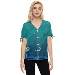 Ai Generated Ocean Sea Fish Aquatic Water Nature 5 Bow Sleeve Button Up Top by Pakemis