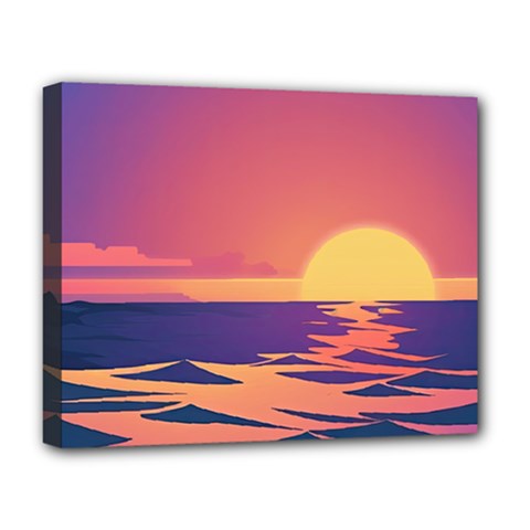 Sunset Ocean Beach Water Tropical Island Vacation Deluxe Canvas 20  X 16  (stretched) by Pakemis