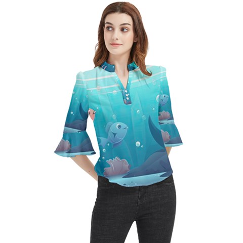 Ai Generated Ocean Sea Fish Aquatic Water Nature 4 Loose Horn Sleeve Chiffon Blouse by Pakemis
