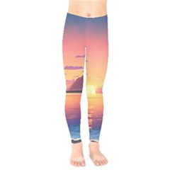 Sunset Ocean Beach Water Tropical Island Vacation 3 Kids  Leggings by Pakemis