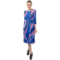 Abstract Liquid Art Pattern Ruffle End Midi Chiffon Dress by GardenOfOphir
