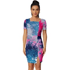 Fluid Art Pattern Fitted Knot Split End Bodycon Dress by GardenOfOphir