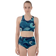 Waves Ocean Sea Abstract Whimsical Abstract Art Racer Back Bikini Set by Pakemis