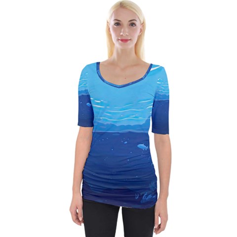 Ai Generated Ocean Sea Fish Underwater Water Wide Neckline Tee by Pakemis