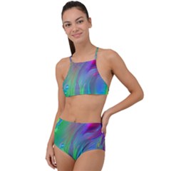 Fluid Art - Artistic And Colorful High Waist Tankini Set by GardenOfOphir