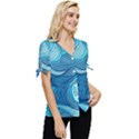 Ocean Waves Sea Abstract Pattern Water Blue Bow Sleeve Button Up Top View3