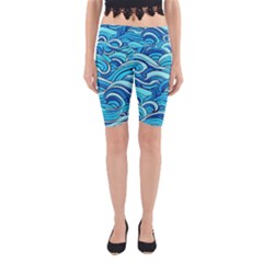 Pattern Ocean Waves Blue Nature Sea Abstract Yoga Cropped Leggings by Pakemis