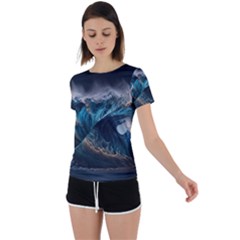 Tsunami Waves Ocean Sea Water Rough Seas 5 Back Circle Cutout Sports Tee by Pakemis
