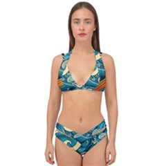 Waves Wave Ocean Sea Abstract Whimsical Abstract Art Double Strap Halter Bikini Set by Pakemis