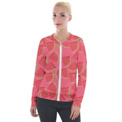 Watermelon Background Watermelon Wallpaper Velvet Zip Up Jacket by Wegoenart