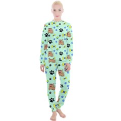 Dog Pattern Seamless Blue Background Scrapbooking Women s Lounge Set by Wegoenart