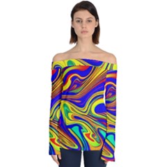 Contemporary Art Fluid Background Off Shoulder Long Sleeve Top by GardenOfOphir