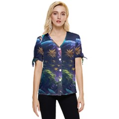 Fantasy People Mysticism Composing Bow Sleeve Button Up Top by Jancukart