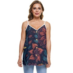 Flower Art Drawing Painting Spring Casual Spaghetti Strap Chiffon Top by Jancukart