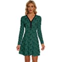 Green Pattern Long Sleeve Deep V Mini Dress  View1