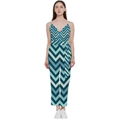 Chevron Vi V-neck Spaghetti Strap Tie Front Jumpsuit by GardenOfOphir