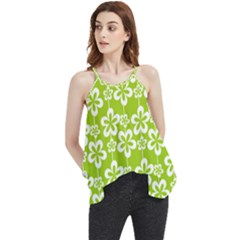 Lime Green Flowers Pattern Flowy Camisole Tank Top by GardenOfOphir