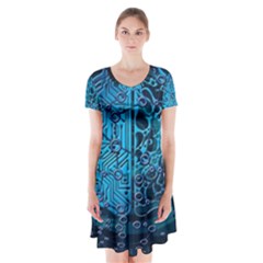 Artificial Intelligence Network Blue Art Short Sleeve V-neck Flare Dress by Semog4