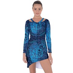 Artificial Intelligence Network Blue Art Asymmetric Cut-out Shift Dress by Semog4