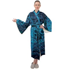 Artificial Intelligence Network Blue Art Maxi Velvet Kimono by Semog4