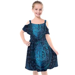 Artificial Intelligence Network Blue Art Kids  Cut Out Shoulders Chiffon Dress by Semog4