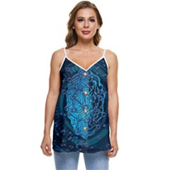 Artificial Intelligence Network Blue Art Casual Spaghetti Strap Chiffon Top by Semog4