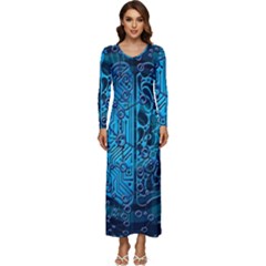 Artificial Intelligence Network Blue Art Long Sleeve Longline Maxi Dress by Semog4